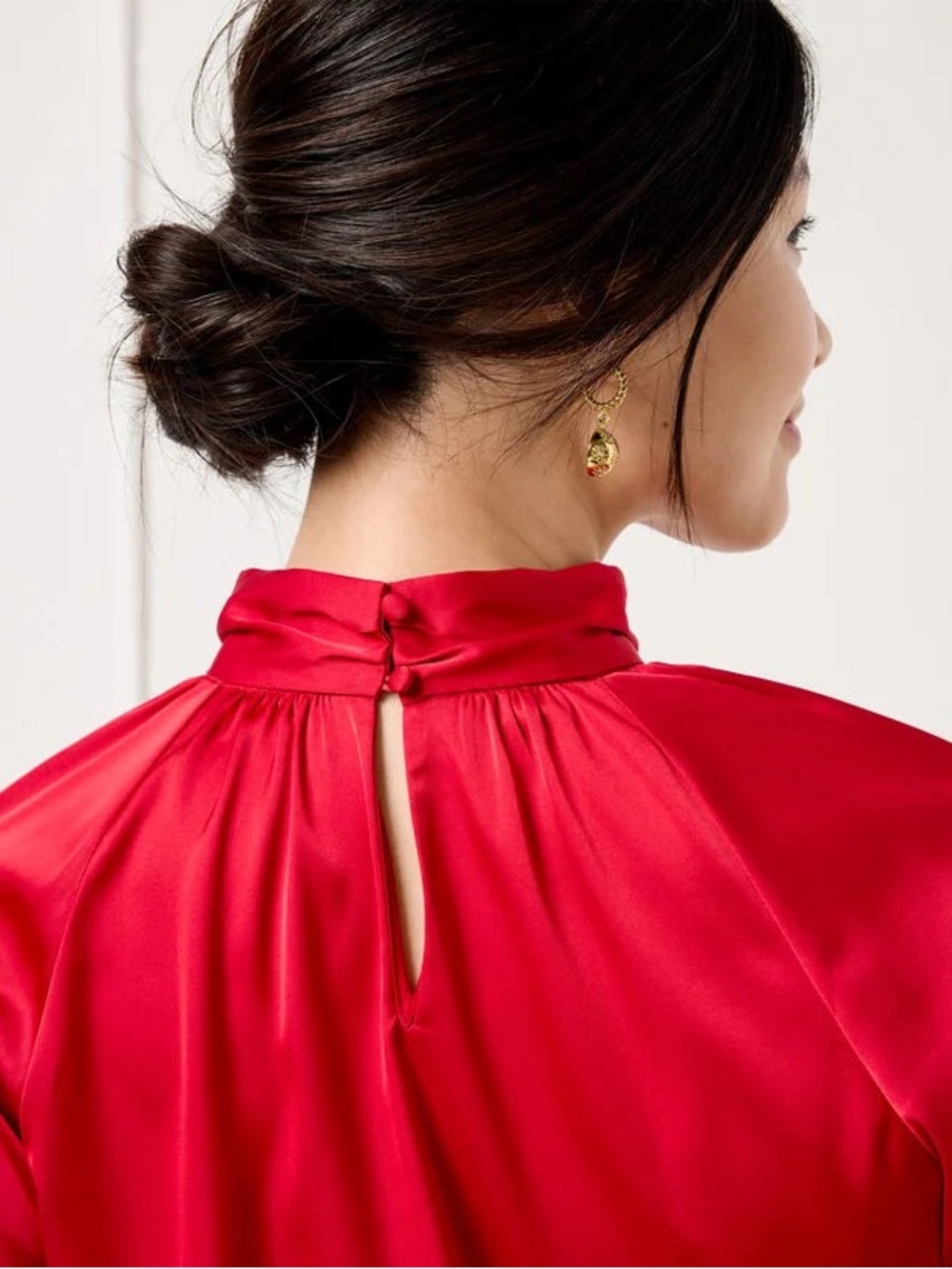 Talbots Red Keyhole Mock-Neck Blouse - Picture 2 of 15